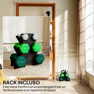 Kit Pesi Esagonali 18 kg Totali Supporto Incluso