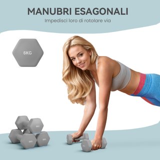 Set 2 Manubri Esagonali da 2x6 kg Metallo Grigio