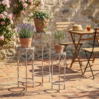 Set 3 Porta Piante Tondi in Ferro Bianco Anticato