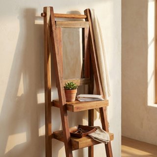 Mobile a Scala in Legno con Specchio 2 Ripiani