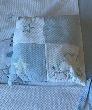 Conjunto Cuna Oso y Nubes Azul