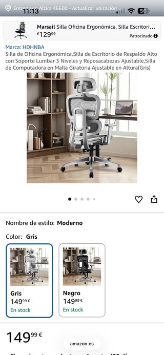Silla de oficina ergonómica gris y blanca
