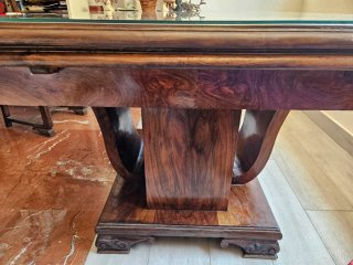 Mesa de comedor extensible de madera y cristal