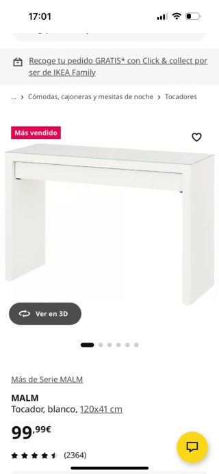 Tocador MALM blanco 120x41 cm