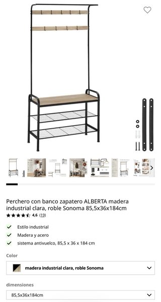 Perchero banco zapatero metal madera