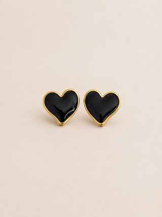 Pendientes Corazón Negro y Dorado