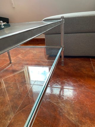 Mesa de centro cristal y metal plateado