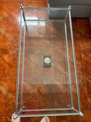 Mesa de centro cristal y metal plateado
