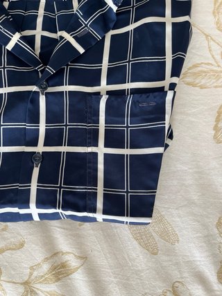 Camisa Mirto Seda Manga Corta Cuadros Azul/Blanco