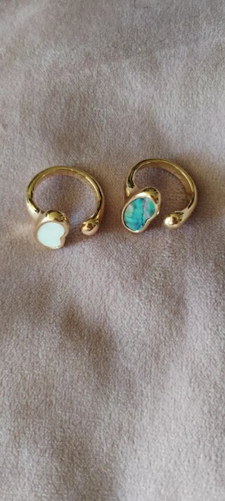 Juego 2 Anillos Ajustables Oro Turquesa Blanco