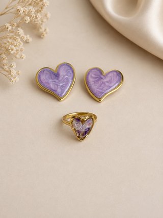 Pendientes Corazón Morado y Dorado