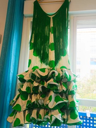 Vestido Flamenca Talla 44 Verde y Blanco