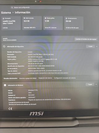 Portátil MSI Vector 16 HX AI Impecable
