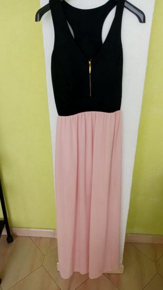 Vestido largo negro y rosa talla S