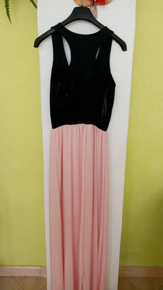 Vestido largo negro y rosa talla S