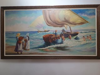 Cuadro Escena Marítima valenciana Marco Madera