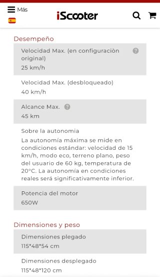 Patinete Eléctrico iScooter i10 650W