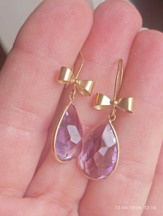 Orecchini oro 18 kt , grande ametista sfaccettata