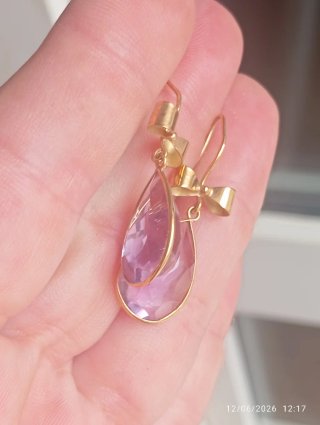 Orecchini oro 18 kt , grande ametista sfaccettata