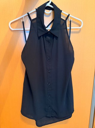 Blusa Transparente Espalda Descubierta Negra