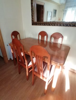 Mesa de comedor extensible con 6 sillas.
