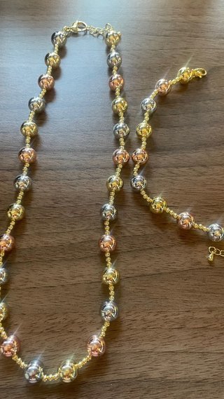 Collar y Pulsera Oro 14K Laminado Balines