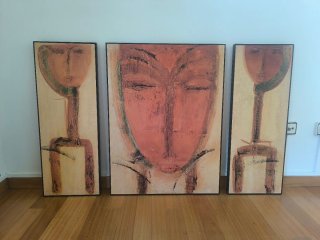 Set 3 Cuadros Abstractos Marco Madera