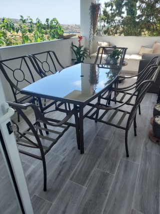 Mesa Terraza 160cm + 6 Sillas. LE FALTAN LOS COJIN