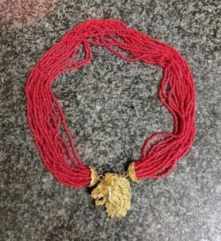 Collana vetro Murano rosso testa leone anni 80/90