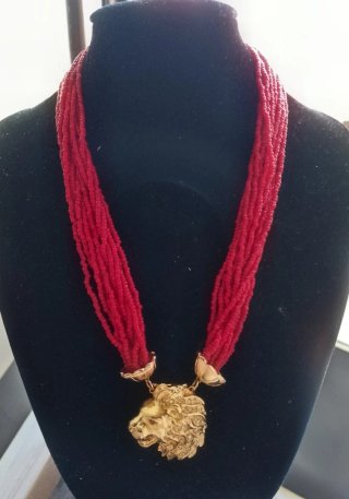 Collana vetro Murano rosso testa leone anni 80/90