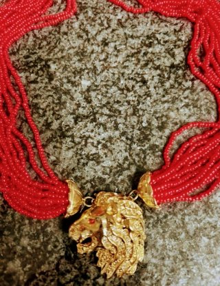 Collana vetro Murano rosso testa leone anni 80/90