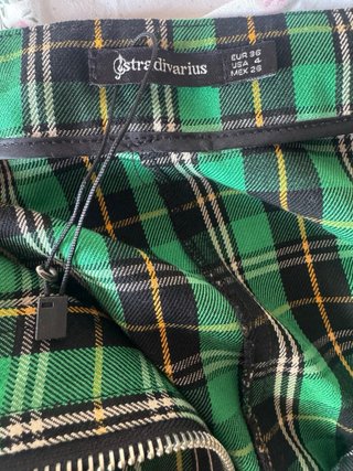 Falda Mini Tartán Verde Stradivarius