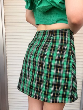 Falda Mini Tartán Verde Stradivarius