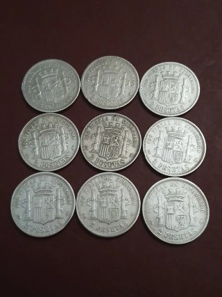 Lote 13 Monedas Españolas 2 Pesetas Plata.