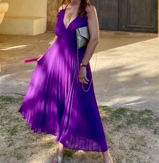 Vestido midi ZARA plisado morado