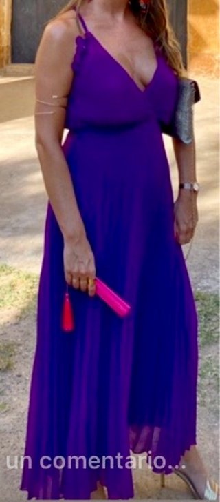 Vestido midi ZARA plisado morado