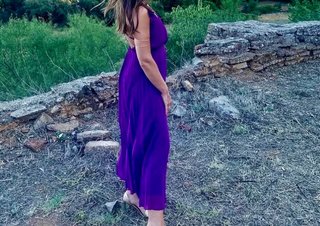 Vestido midi ZARA plisado morado