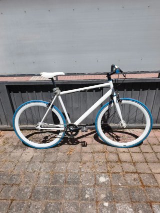 Bicicleta Fixie BH Blanca Ruedas Azules