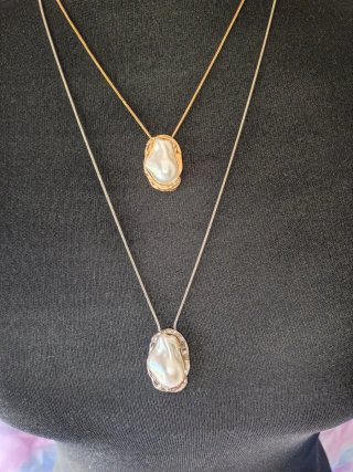 Collar doble perla barroca oro y plata