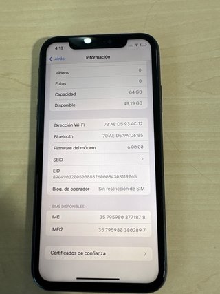 iPhone 11 64GB Negro Batería 100%