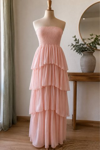 Vestido JOT  rosa nude gasa palabra de honor