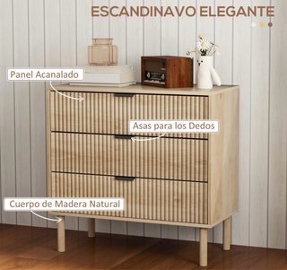 Cómoda de madera con diseño acanalado