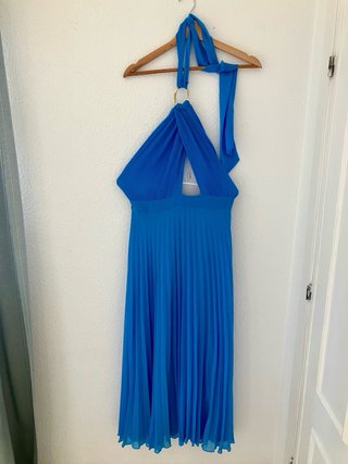 Vestido ZARA midi plisado halter azul