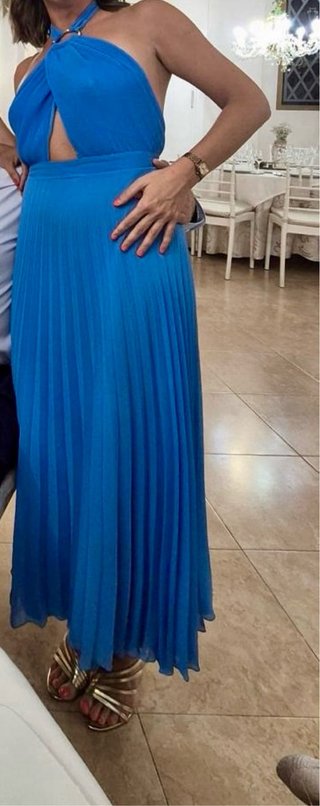 Vestido ZARA midi plisado halter azul