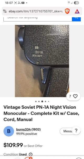 Cámara Visión Nocturna USSR Promin nH-1A Vintage