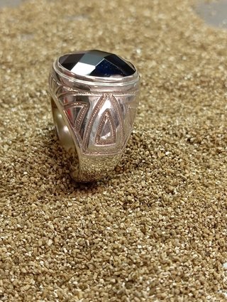 Anillo Plata Zafiro Azul Sintético Damero