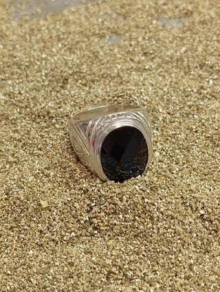 Anillo Plata Zafiro Azul Sintético Damero