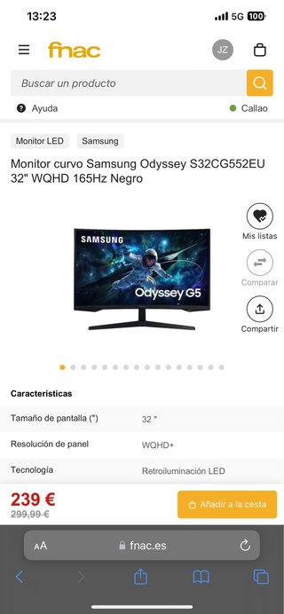 Monitor Curvo Samsung Odyssey S32CG552EU 32”