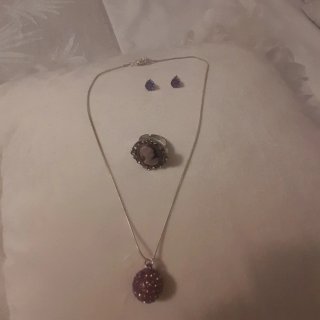 Conjunto de Joyas Morado y Plateado
