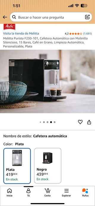Cafetera Melitta Purista F230-101 Plata